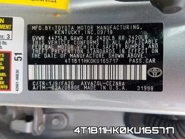 4T1B11HK0KU165717 фото 2