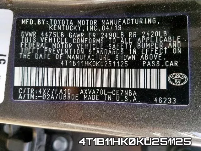 4T1B11HK0KU251125 фото 2