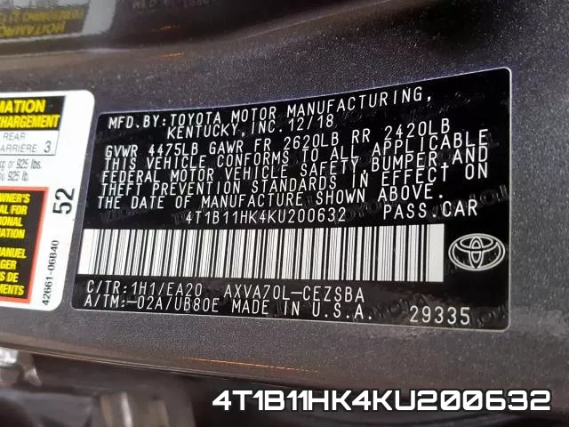 4T1B11HK4KU200632 фото 2