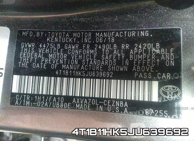 4T1B11HK5JU639692 фото 10