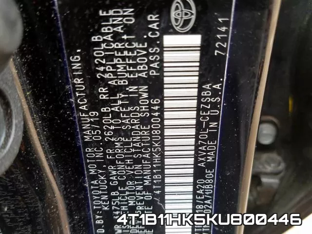 4T1B11HK5KU800446 фото 2
