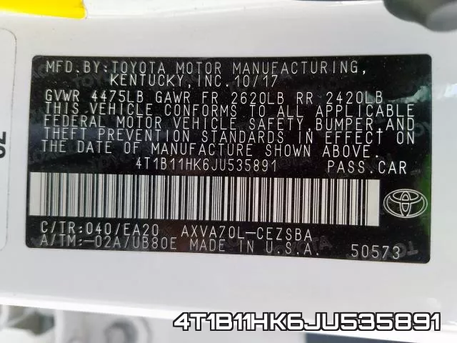4T1B11HK6JU535891 фото 2