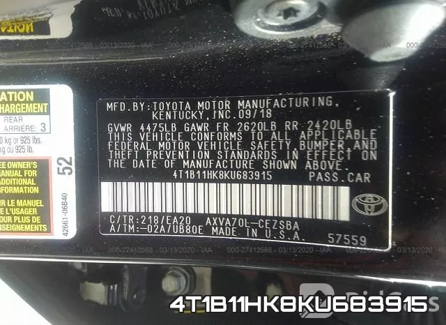 4T1B11HK8KU683915 фото 10