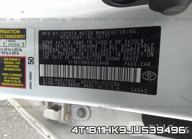 4T1B11HK9JU539496 фото 10