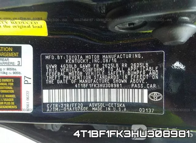 4T1BF1FK3HU308981 фото 10