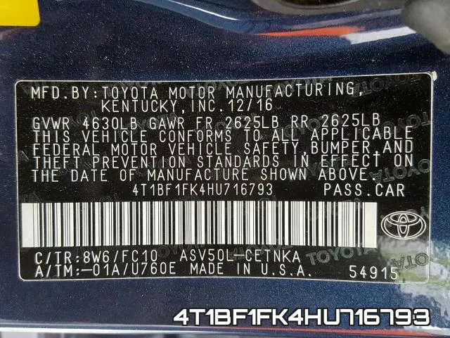 4T1BF1FK4HU716793 фото 2