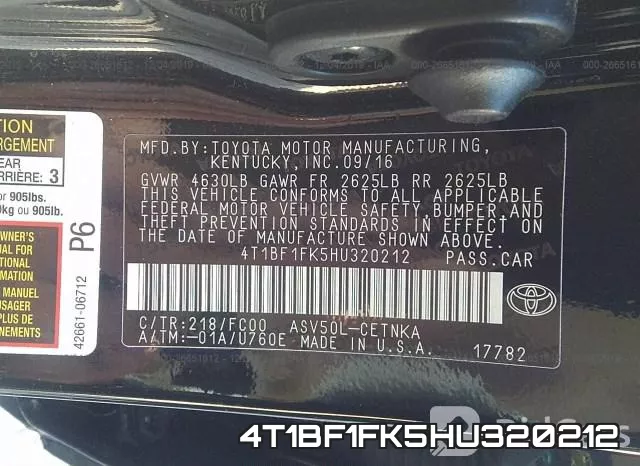 4T1BF1FK5HU320212 фото 10