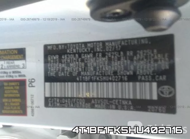 4T1BF1FK5HU402716 фото 10
