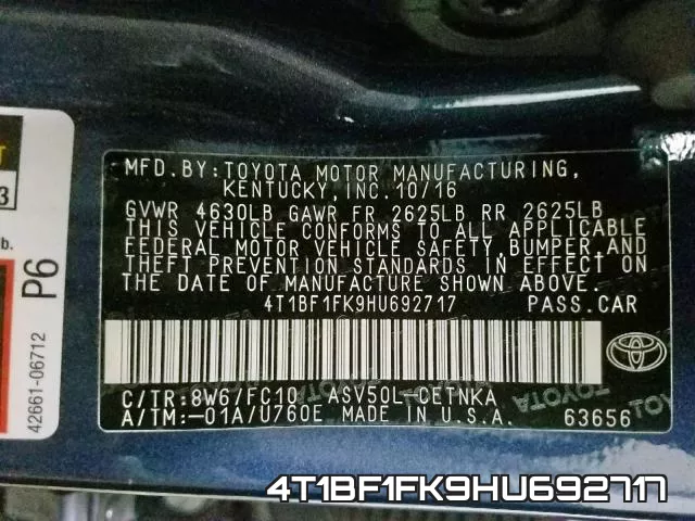 4T1BF1FK9HU692717 фото 2