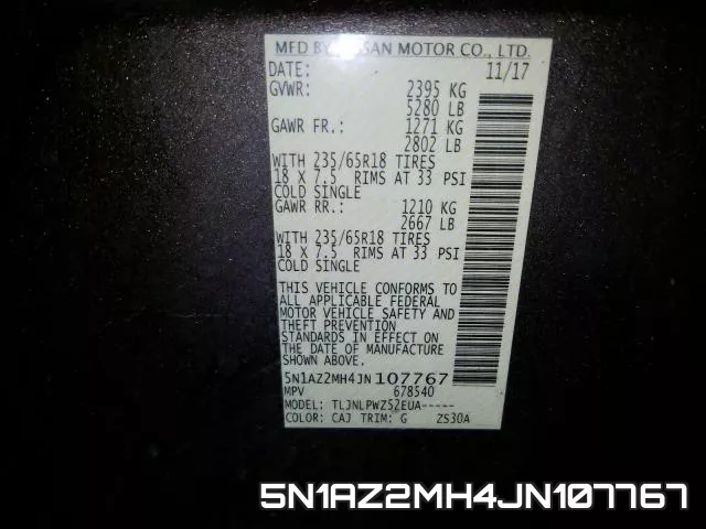 5N1AZ2MH4JN107767 фото 2