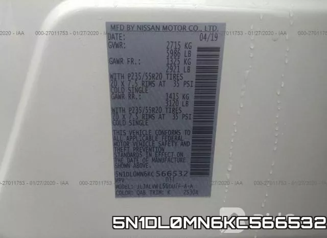 5N1DL0MN6KC566532 фото 10