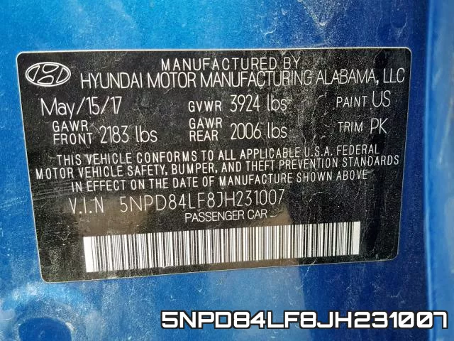 5NPD84LF8JH231007 фото 2