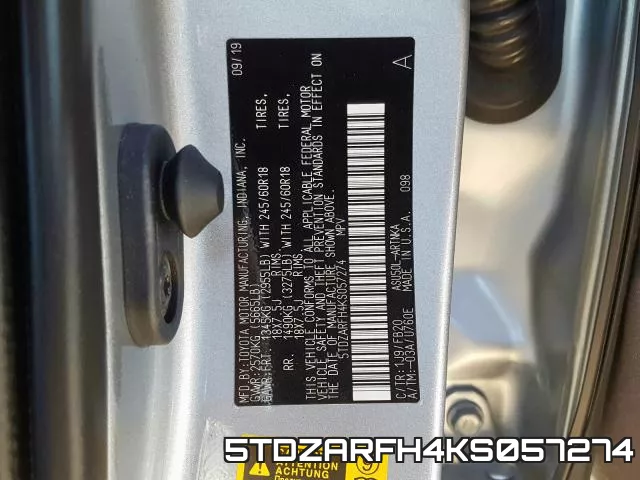 5TDZARFH4KS057274 фото 2