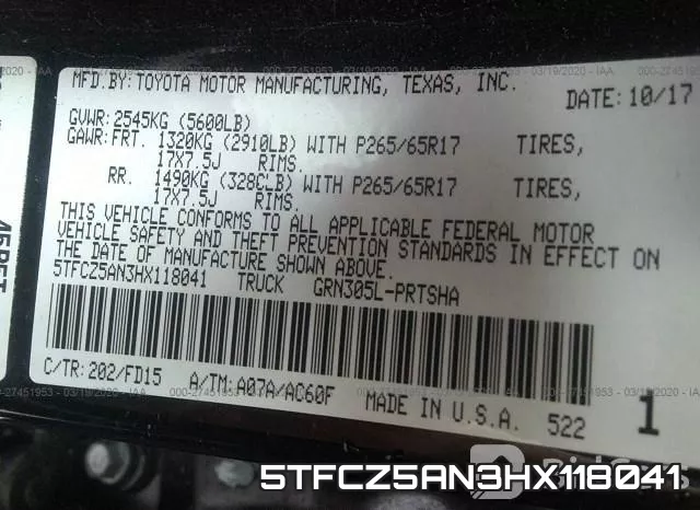 5TFCZ5AN3HX118041 фото 10