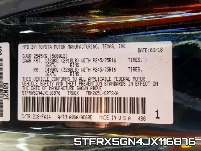 5TFRX5GN4JX116876 фото 2