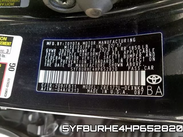 5YFBURHE4HP652820 фото 2