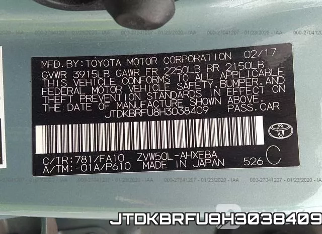JTDKBRFU8H3038409 фото 10