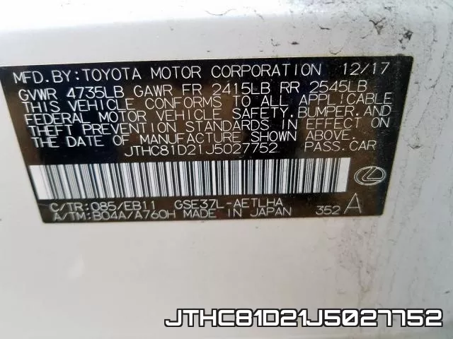 JTHC81D21J5027752 фото 2