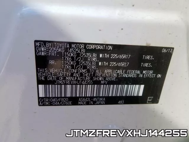 JTMZFREVXHJ144255 фото 2