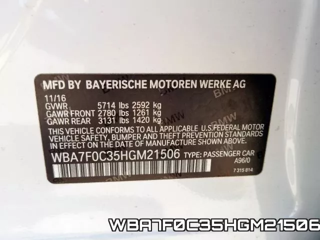 WBA7F0C35HGM21506 фото 2