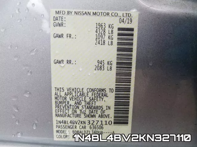 1N4BL4BV2KN327110 фото 2