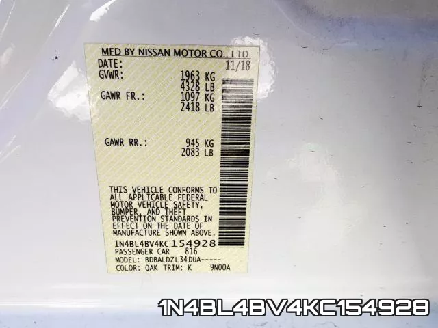 1N4BL4BV4KC154928 фото 2