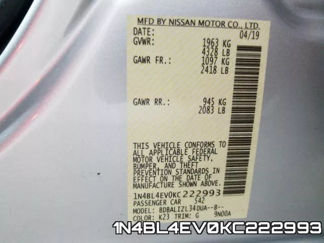 1N4BL4EV0KC222993 фото 2