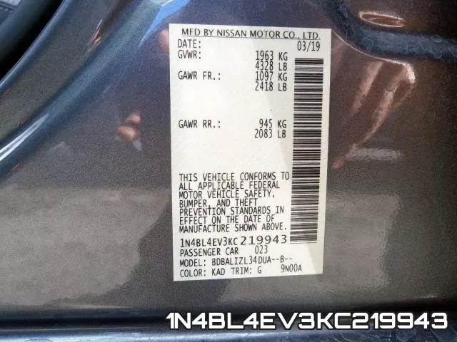 1N4BL4EV3KC219943 фото 2