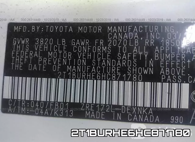 2T1BURHE6HC871780 фото 10
