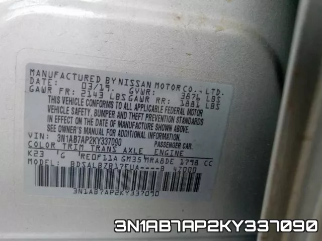 3N1AB7AP2KY337090 фото 2