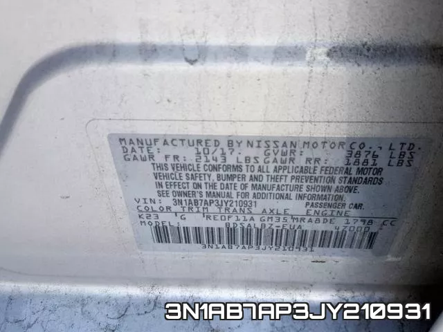 3N1AB7AP3JY210931 фото 2