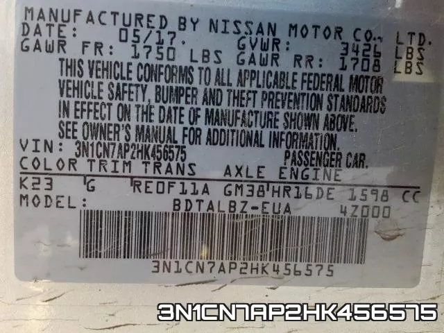 3N1CN7AP2HK456575 фото 2