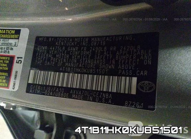 4T1B11HK0KU851501 фото 10