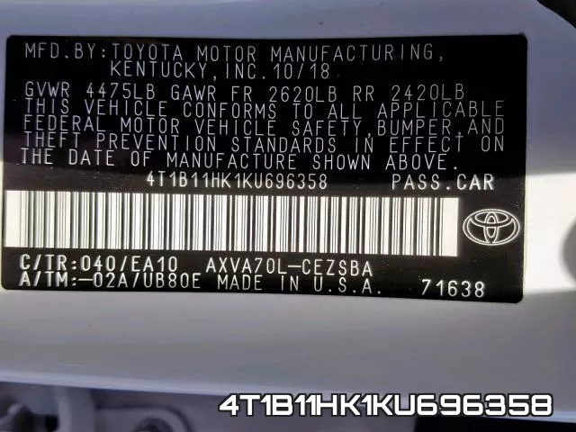 4T1B11HK1KU696358 фото 2