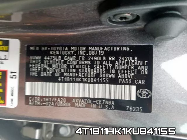 4T1B11HK1KU841155 фото 2