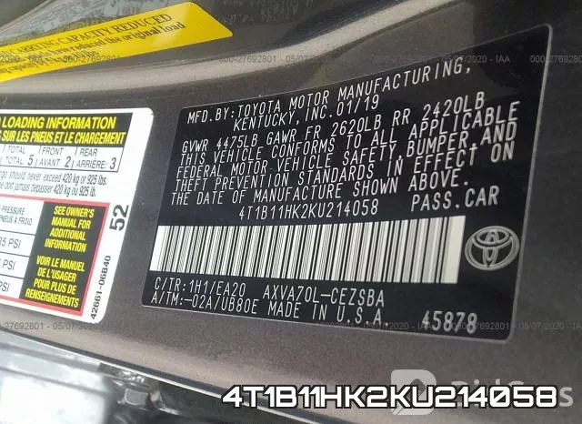 4T1B11HK2KU214058 фото 10