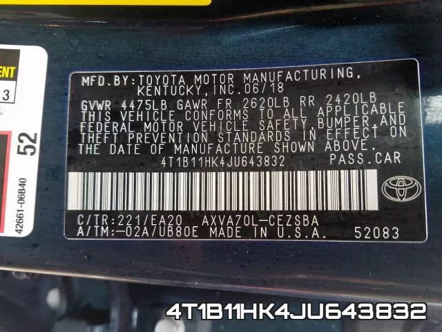 4T1B11HK4JU643832 фото 2