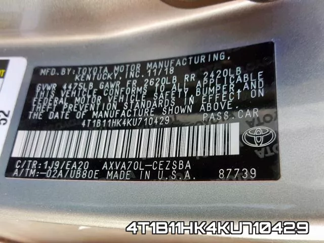 4T1B11HK4KU710429 фото 2