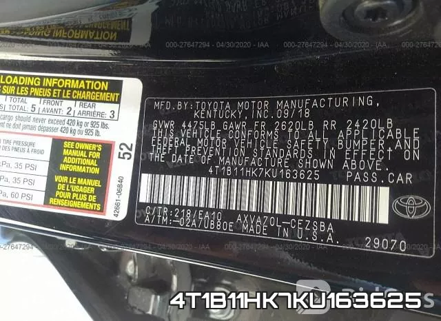 4T1B11HK7KU163625 фото 10