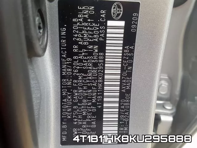 4T1B11HK8KU295888 фото 2