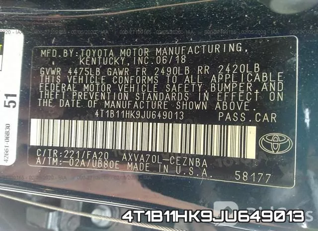4T1B11HK9JU649013 фото 10