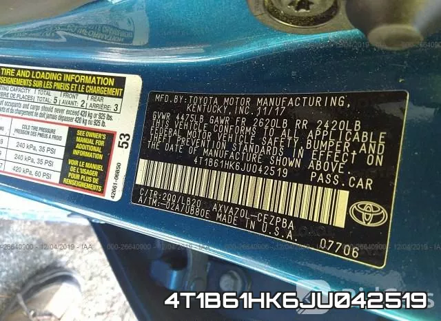 4T1B61HK6JU042519 фото 10