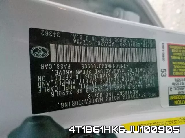 4T1B61HK6JU100905 фото 2