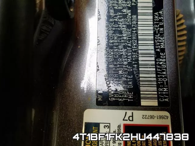 4T1BF1FK2HU447838 фото 2
