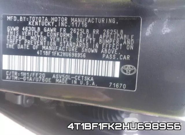 4T1BF1FK2HU698956 фото 10