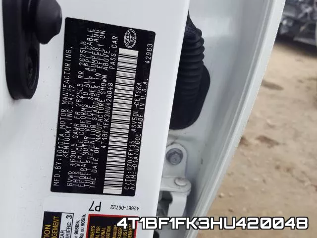 4T1BF1FK3HU420048 фото 2