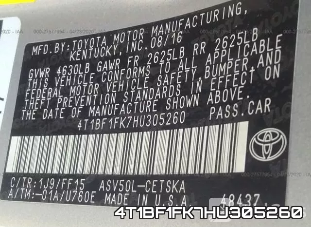 4T1BF1FK7HU305260 фото 10