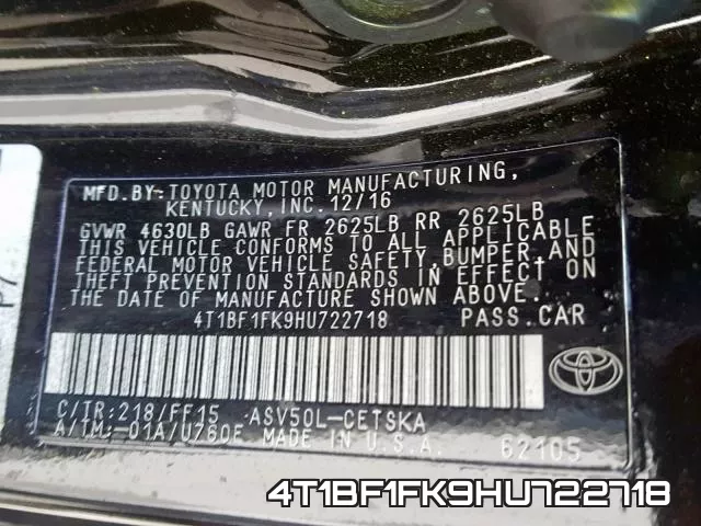 4T1BF1FK9HU722718 фото 2