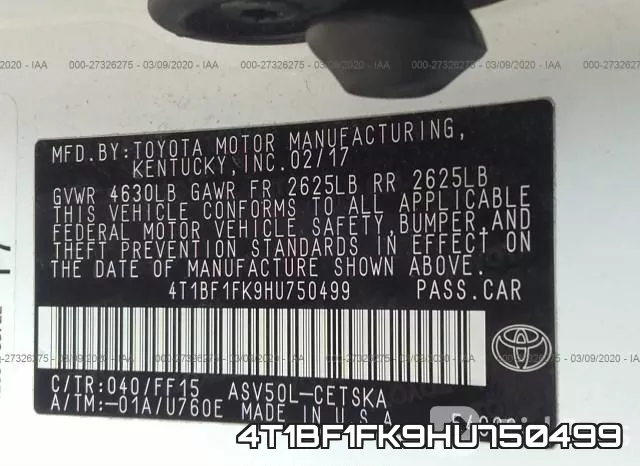 4T1BF1FK9HU750499 фото 10