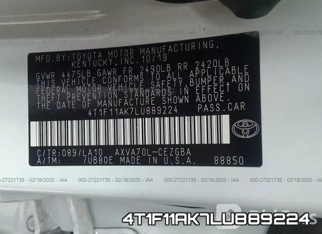 4T1F11AK7LU889224 фото 10